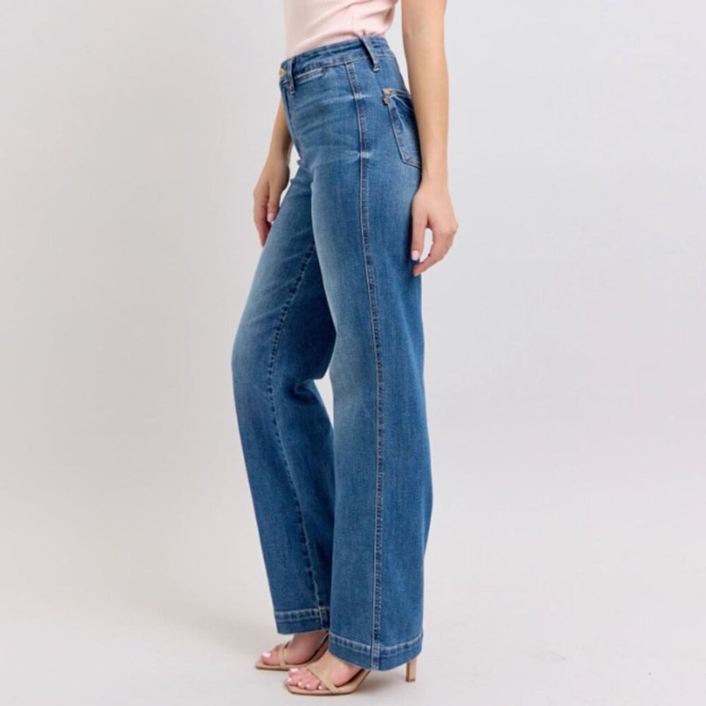 Judy Blue High Waist Contrast Thread Straight Jeans - Picture 2 of 5